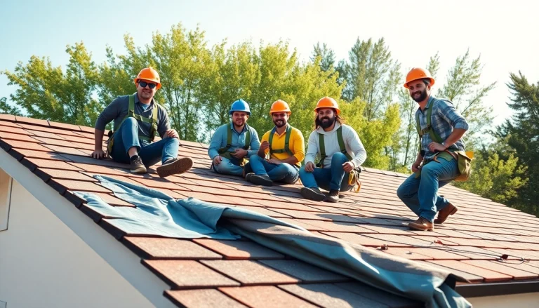 Skilled team installing a roof for Twin Shield Roofing, showcasing quality craftsmanship and teamwork.
