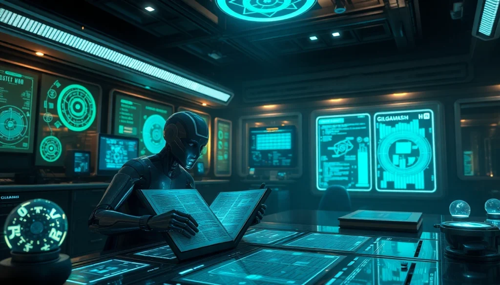 Discover insights and innovations from www.trilgameshproject.com in a futuristic lab featuring ancient tablets.