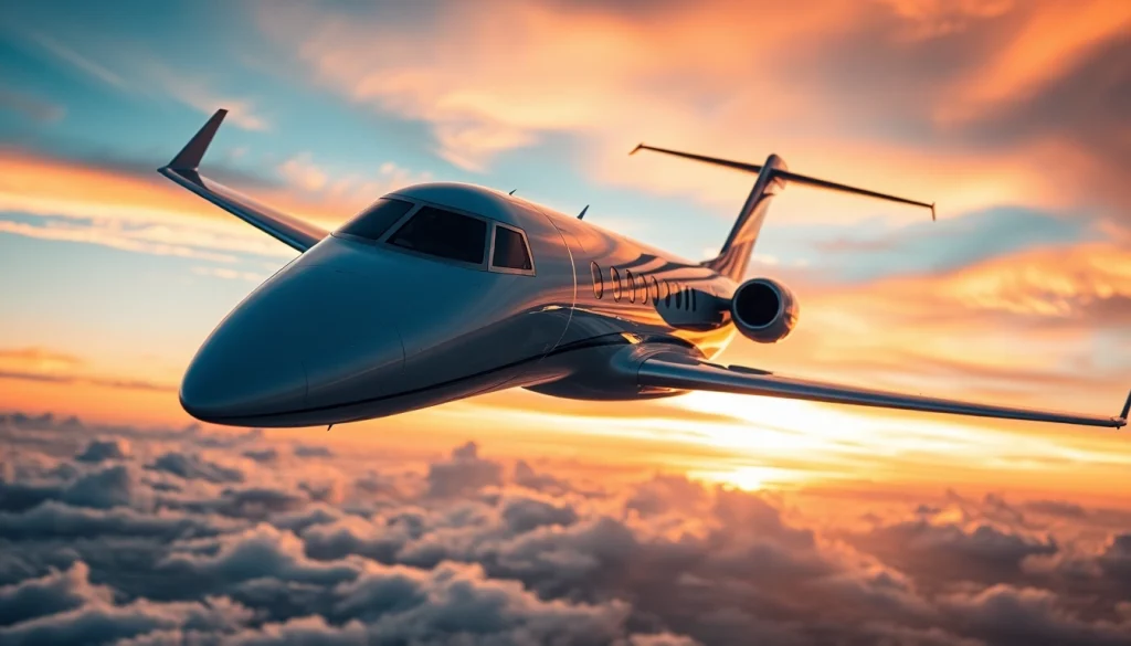 Experience luxury travel with https://flymarquis.com showcasing a sleek private jet against a sunset sky.