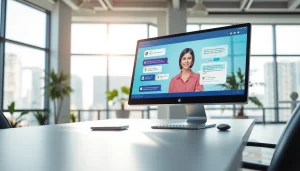 Engaging with a chatgpt free alternative on a computer screen in a modern office.