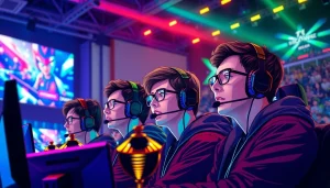 Capture of professional gamers at https://gamelevate.com esports arena, showcasing intense competition.