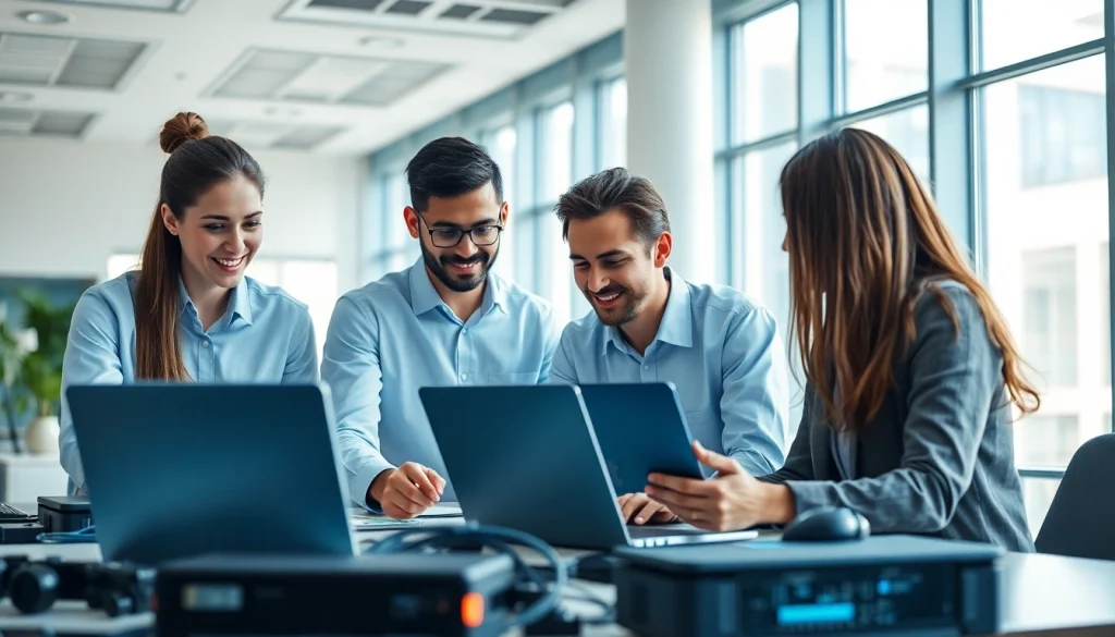 Showcase IT Companies professionals collaborating in a modern workspace environment.