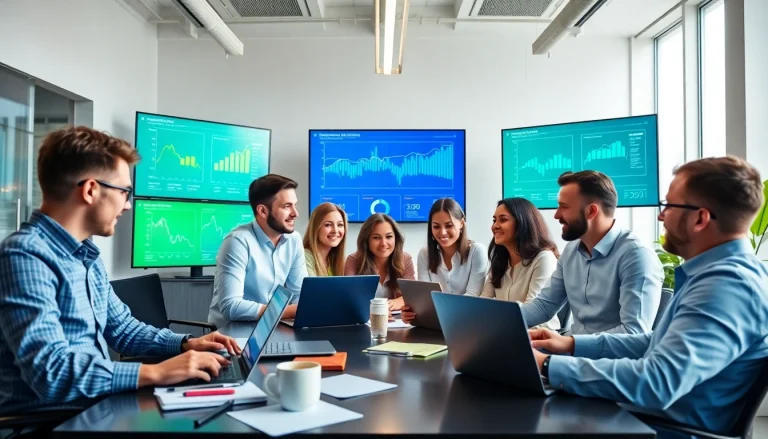 Engaged professionals at https://whatalker.com analyzing digital marketing strategies in a collaborative setting.