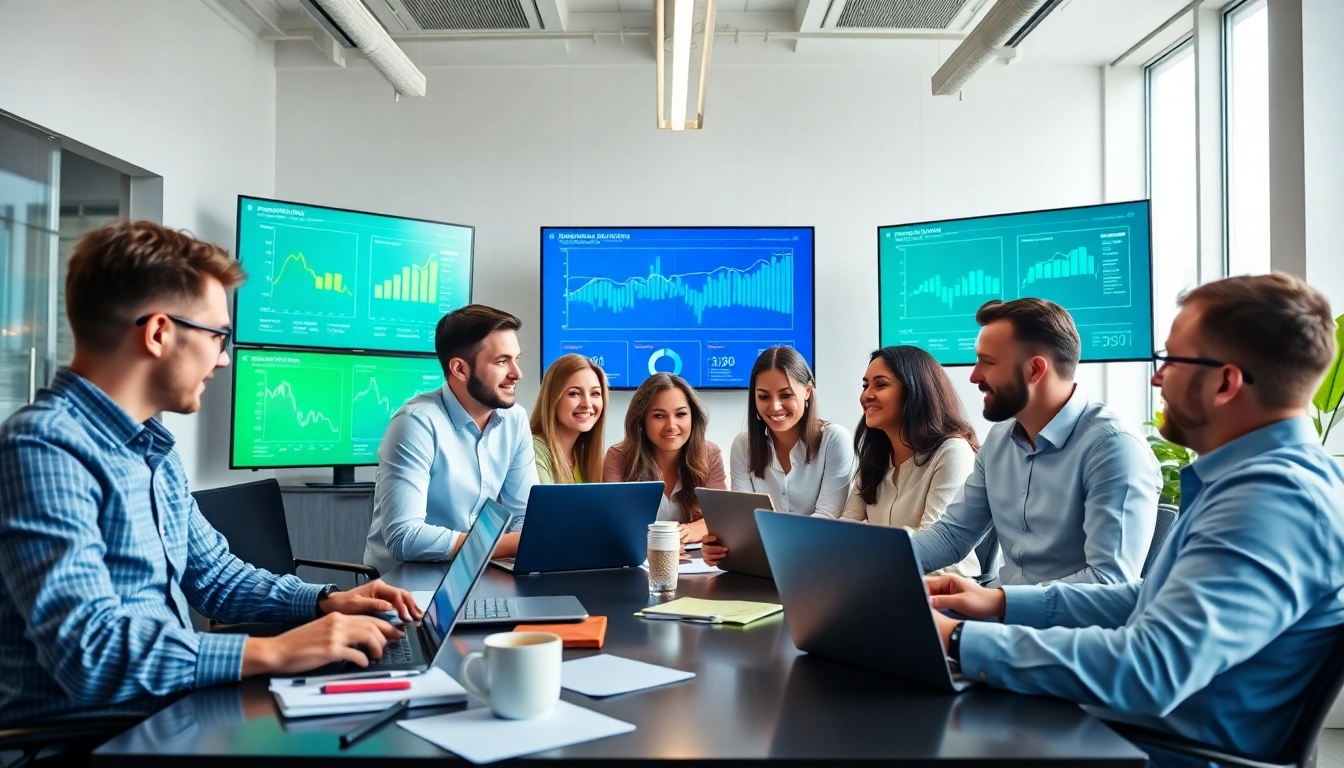 Engaged professionals at https://whatalker.com analyzing digital marketing strategies in a collaborative setting.
