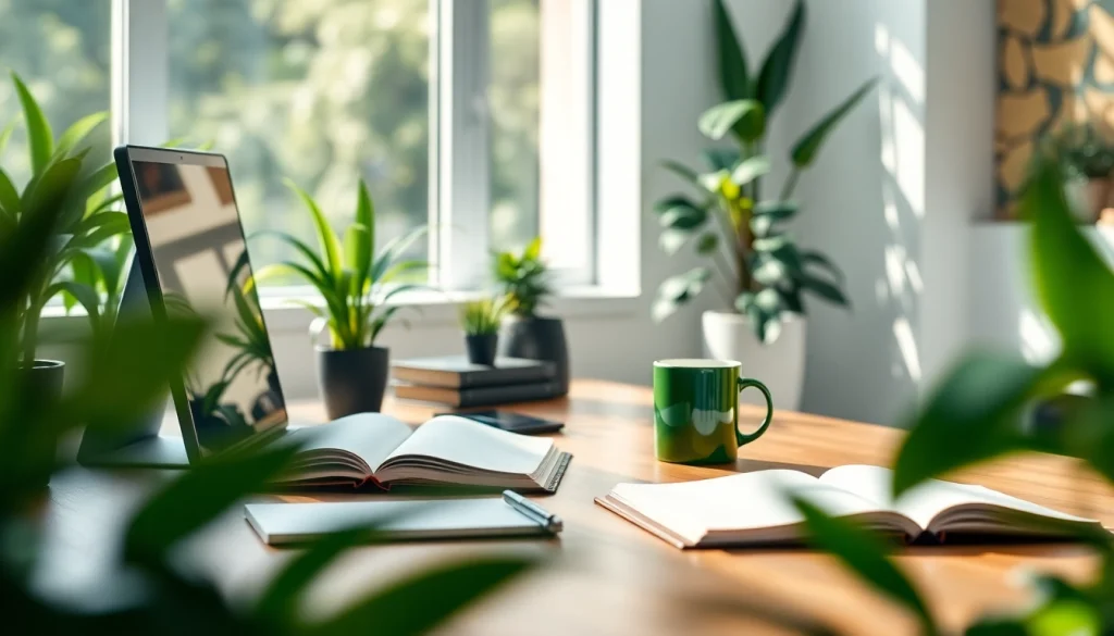 De professionele werkruimte van https://www.stofnodig.nl met een moderne bureausetup en planten.