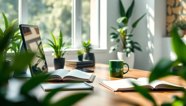 De professionele werkruimte van https://www.stofnodig.nl met een moderne bureausetup en planten.
