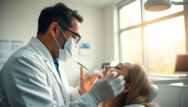 Dr. Shahram Valiani DDS performing a dental examination in a welcoming office environment.