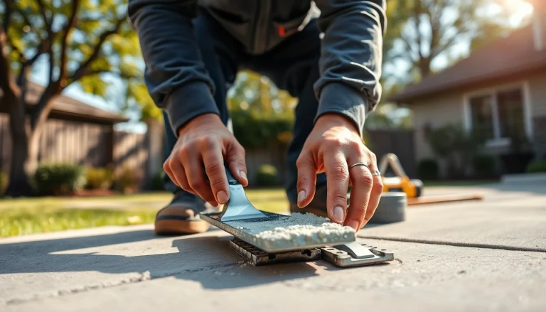 Concrete Leveling in Roseburg showing a technician applying leveling compound expertly.