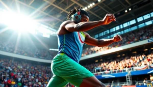 Un athlète dynamique pratiquant le pa-sport avec énergie dans un stade ensoleillé.