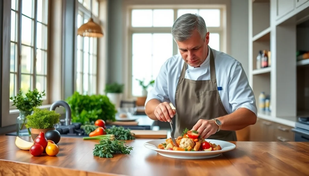 Experience a Private chef Sint Maarten crafting exquisite meals in a luxury kitchen setting.