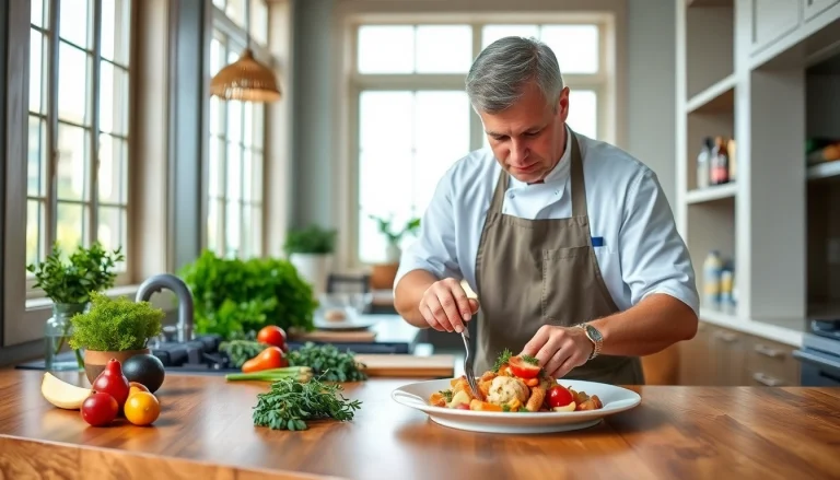 Experience a Private chef Sint Maarten crafting exquisite meals in a luxury kitchen setting.