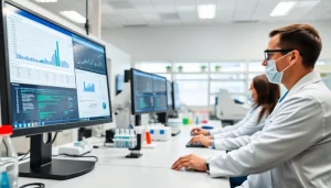 Optimieren Sie das Laborinformationssystem (LIS) in einem modernen Laboreinrichtungssetting für effektive Datenverarbeitung.