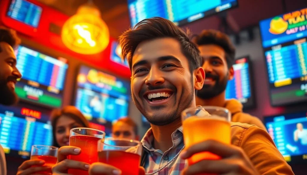 Celebrate the excitement of sports betting in India with friends at a vibrant event.