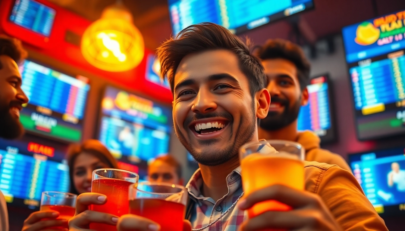 Celebrate the excitement of sports betting in India with friends at a vibrant event.