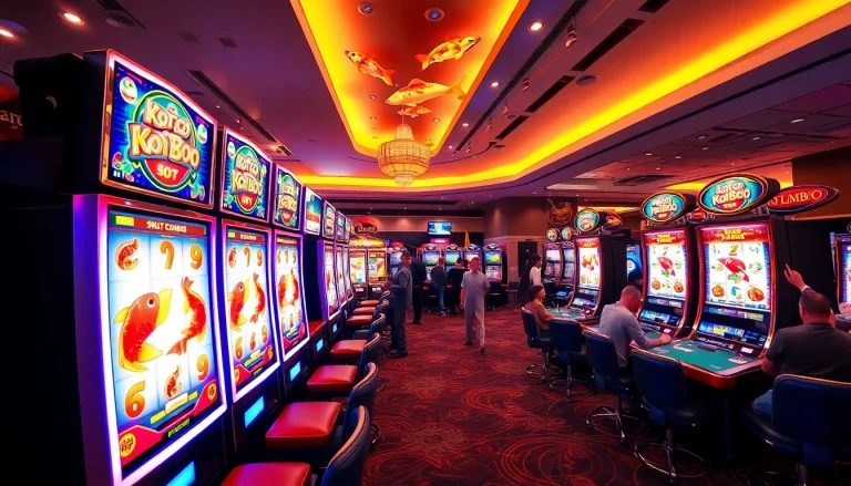 Permainan menarik koi800 dengan mesin slot bercahaya dan simbol ikan koi.