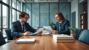 Lawyers at https://www.shiverhamilton.com reviewing important legal documents in a modern office.