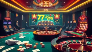 Exciting online gambling action at https://79king.party/ with poker chips and roulette wheels.