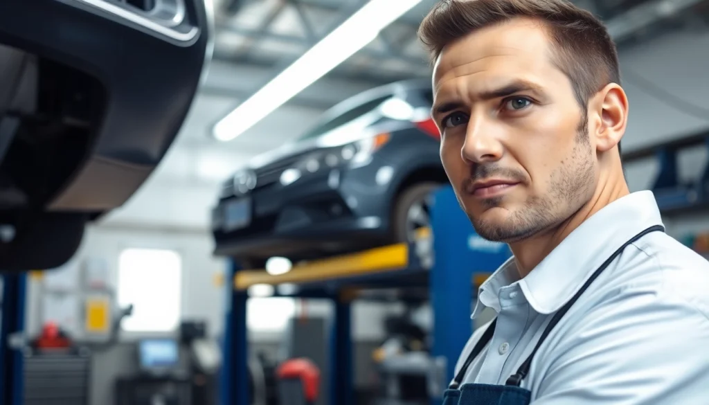 Automotive technician performing a California Smog Check, highlighting vehicle emissions testing in a professional garage environment.