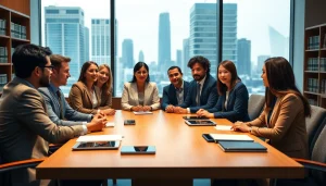 Engaged professionals at http://www.jacobsonpilaw.com discussing legal matters in a modern office.