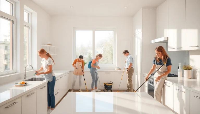 Kitchen deep cleaning Dubai showcasing a professional team thoroughly cleaning kitchen surfaces and appliances.