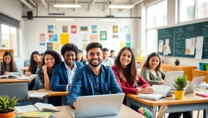 Students collaborating in a dynamic Education setting, showcasing teamwork and engagement.