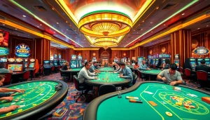 คาสิโนบรรยากาศสดใสมีผู้เล่นร่วมสนุกในเกมต่างๆ