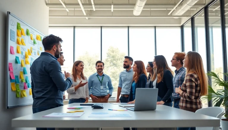 Collaboration among diverse professionals at https://presshackers.com, brainstorming in a bright office.