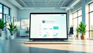 Engaging user interface of Rocktoken.com displayed on a modern laptop in a professional workspace.