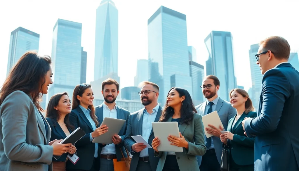 Job seekers exploring opportunities in jobs new york against a vibrant city skyline.