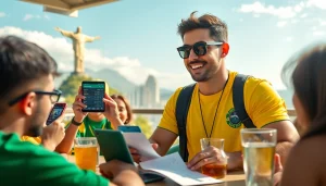 Engaged fan exploring sports betting in Brazil with mobile apps and devices.