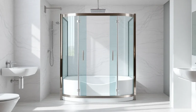 Admirez la paroi de douche sirhona dans une salle de bains moderne, offrant élégance et fonctionnalité.