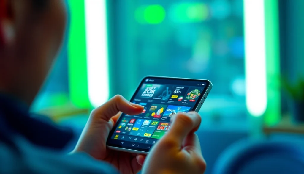 Engaging mobile user interacting with the XX88 online betting platform, showcasing vibrant game options.