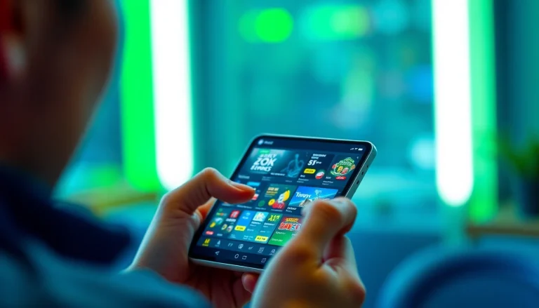 Engaging mobile user interacting with the XX88 online betting platform, showcasing vibrant game options.