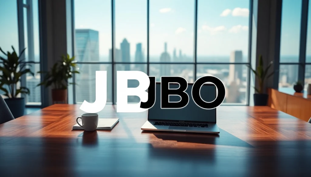 Celebrate the innovative JBO brand in a modern office environment showcasing productivity and professionalism.