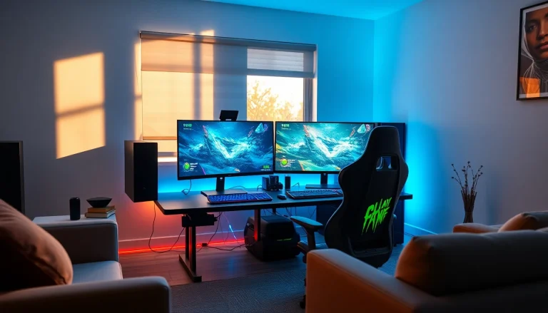 Engage with https://uu88.how/ showcasing a high-tech gaming setup for enthusiasts.