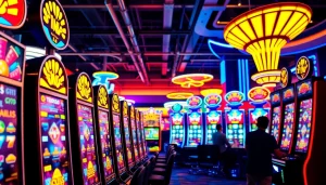 Engaging digital gaming scene featuring slot machines at https://152.42.170.247 with colorful neon lights.