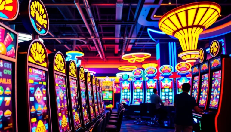 Engaging digital gaming scene featuring slot machines at https://152.42.170.247 with colorful neon lights.