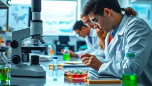 Investigating research peptides in a dynamic laboratory setting with advanced equipment.