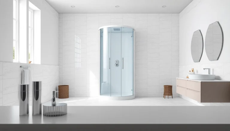Admire the stunning sirhona shower cabin elegantly displayed in a modern bathroom.