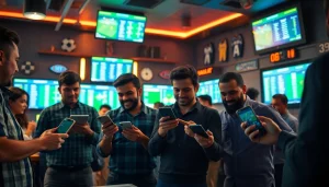 Engaging scene of sports betting in India with bettors analyzing odds and statistics.