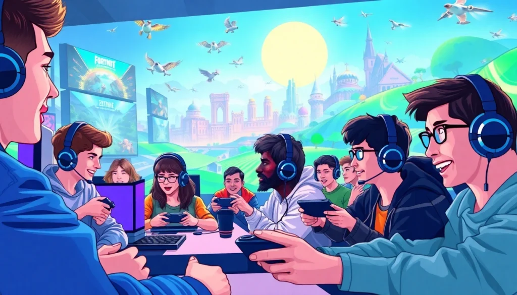 Main players enjoying games on https://rusia777.com dalam suasana digital yang ceria dan penuh warna.