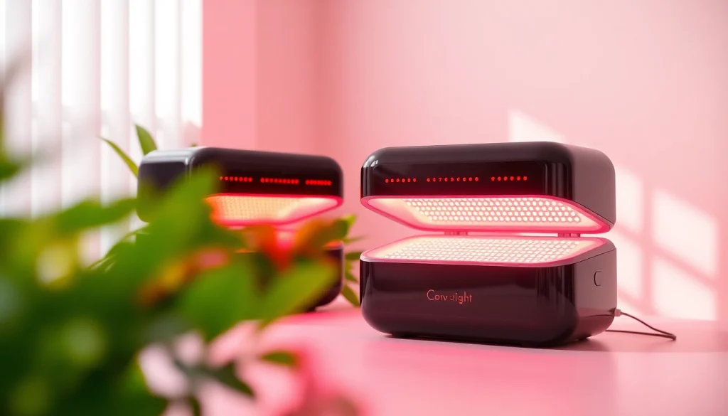 Engaging red light therapy devices showcased at https://www.biolight.shop in a wellness-centric environment.