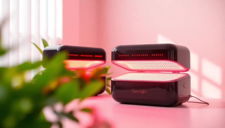 Engaging red light therapy devices showcased at https://www.biolight.shop in a wellness-centric environment.