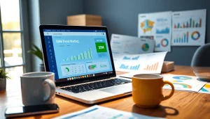 Engaging workspace with a laptop displaying the smm panel and marketing strategies, illustrating productivity.