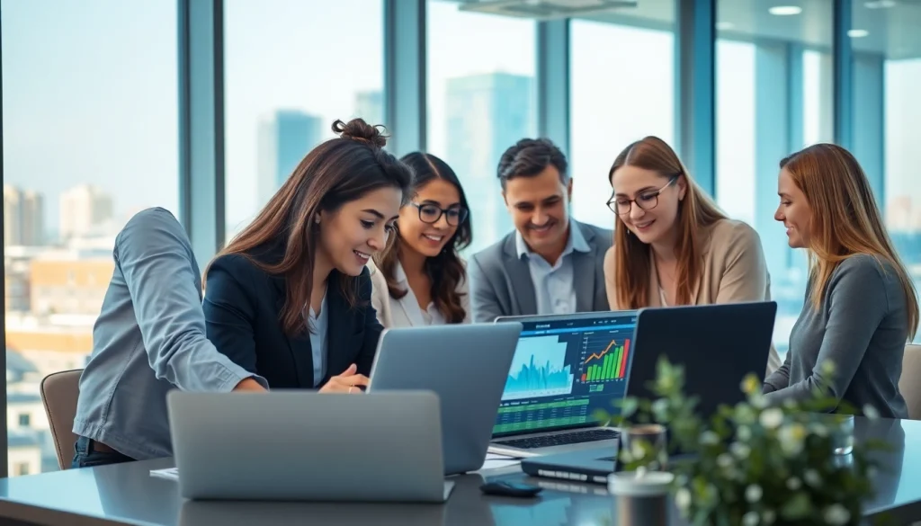 Showcasing a collaborative environment of QA outsourcing professionals discussing software testing strategies.