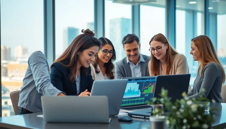 Showcasing a collaborative environment of QA outsourcing professionals discussing software testing strategies.