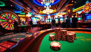 Explore the thrilling gaming atmosphere at 89bet with vibrant casino tables and players enjoying poker.