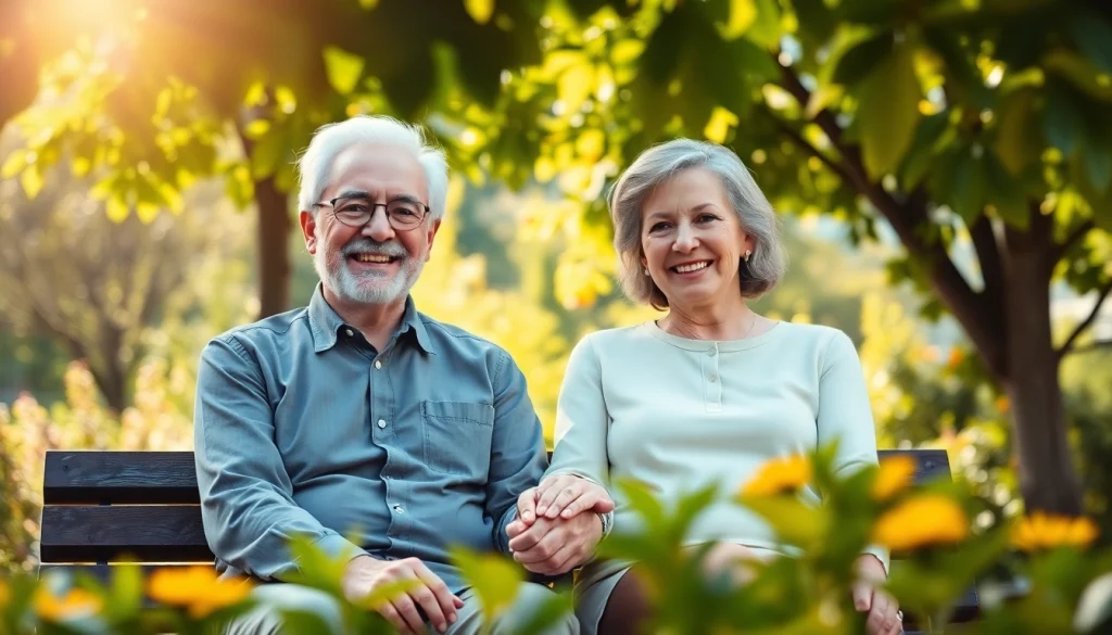 Engaged seniors from https://frontidas.com enjoy a joyful moment in a lush park setting.