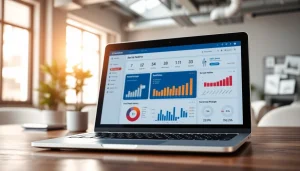 Showcase of an smm reseller panel interface on a modern laptop highlighting social media metrics.