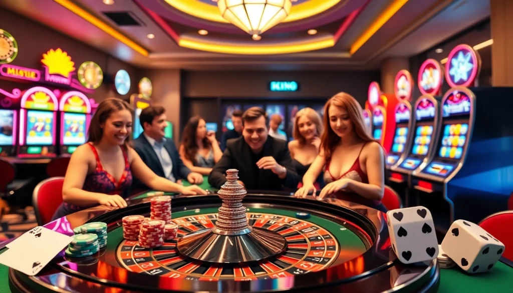 KJC AC's vibrant casino scene showcasing roulette, poker chips, and a thrilling gambling atmosphere.